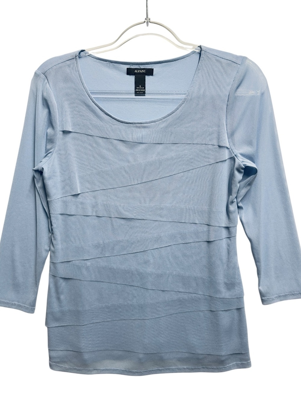Alfani Pale Blue Layered Scoop-Neck Long Sleeve Top
